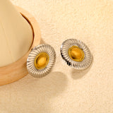 31.5mm Threaded Poached Egg Stud Earrings, Two-Tone Gold