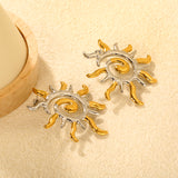 48*54.8mm Openwork Spiral Sunflower Studs, Two-Tone