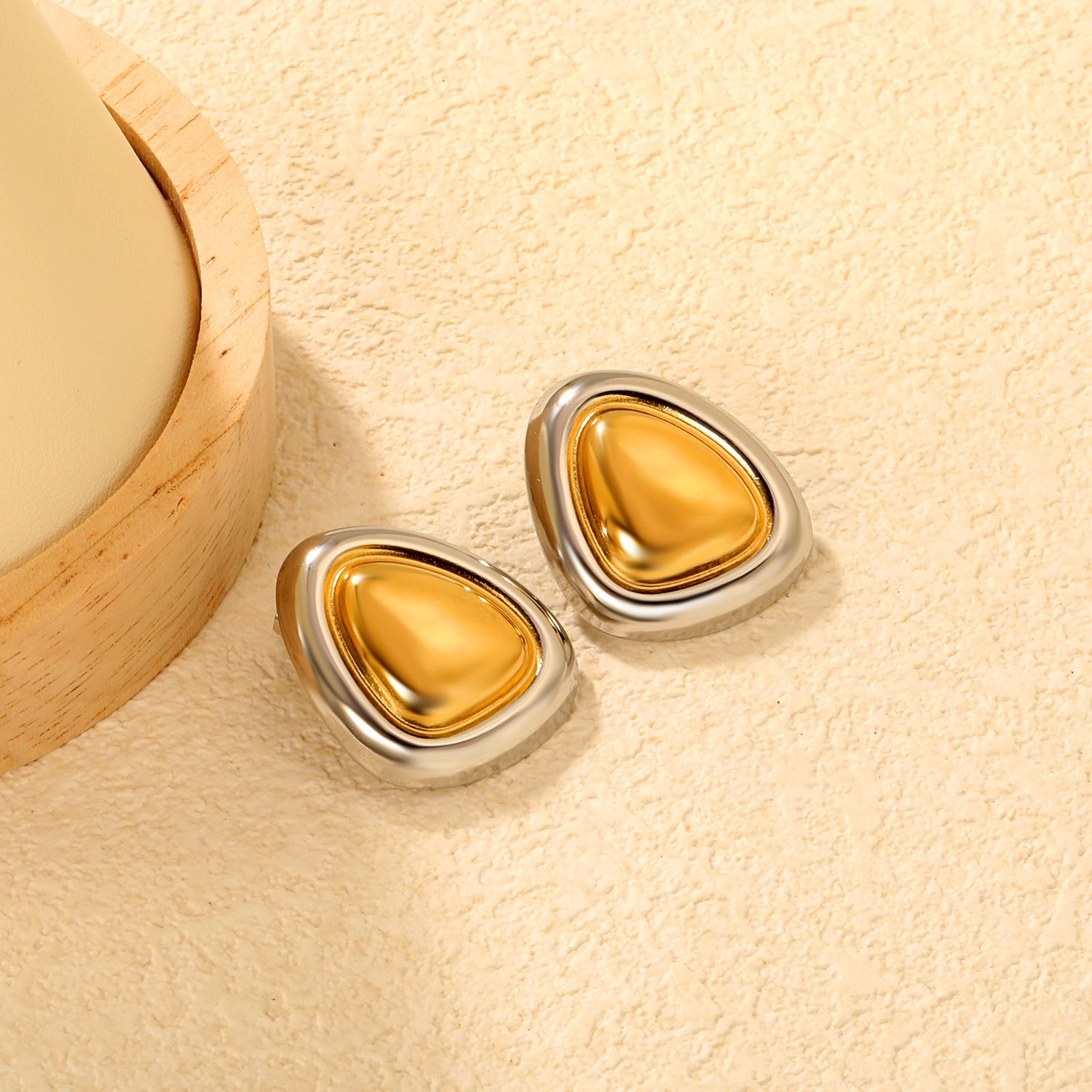 23*27mm Two-Tone Oval Triangle Stud Earrings, Two-Tone Gold asonjewelry