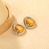 23*27mm Two-Tone Oval Triangle Stud Earrings, Two-Tone Gold