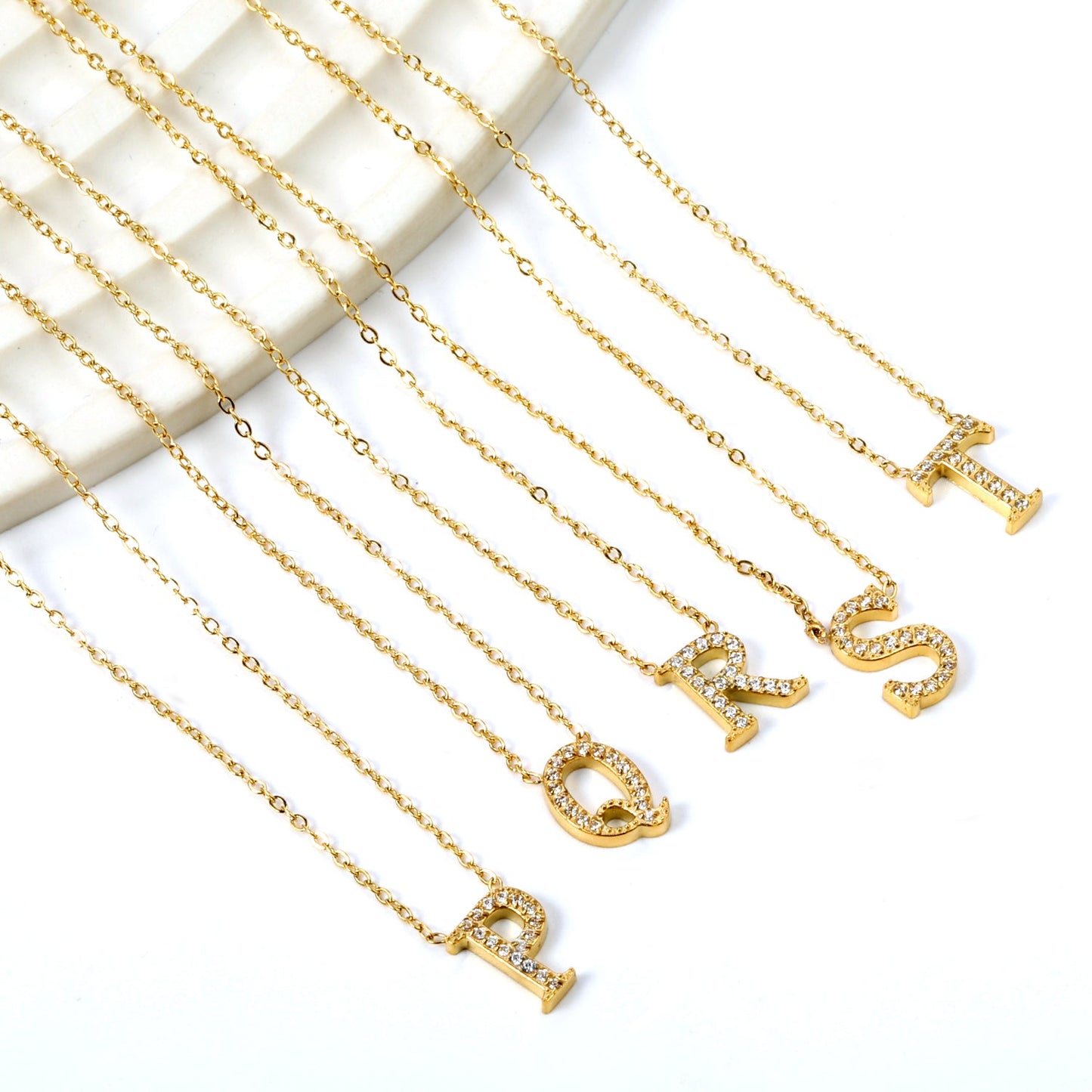 A-Z monogrammed pendant necklace with white diamonds 41+5cm asonjewelry