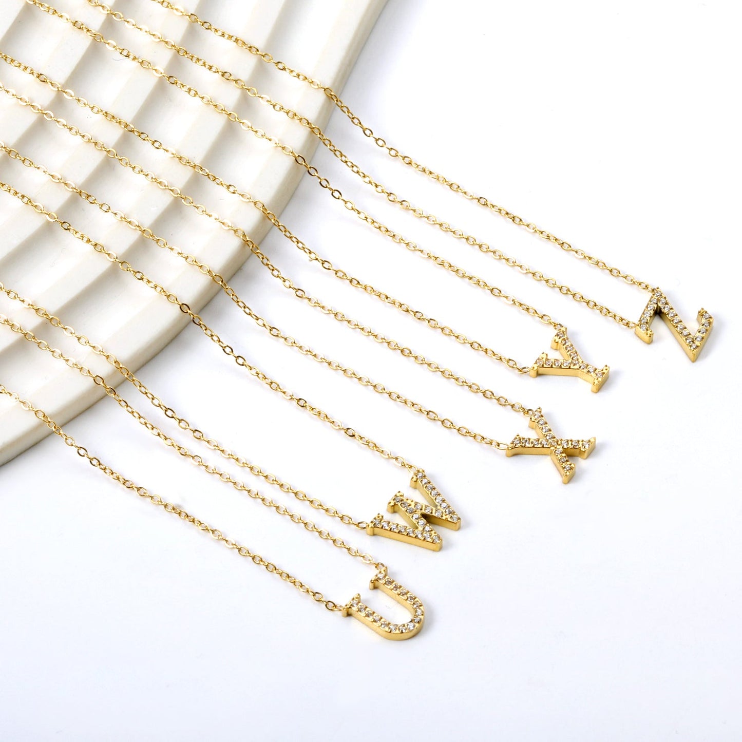 A-Z monogrammed pendant necklace with white diamonds 41+5cm asonjewelry