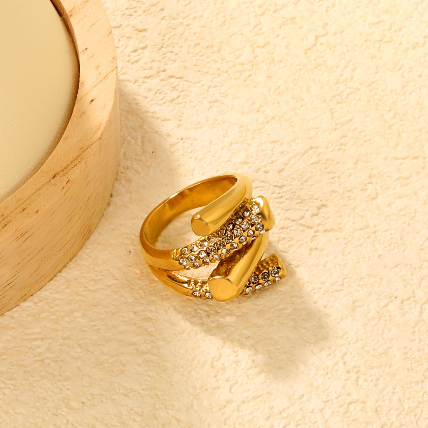Wholesale 18K Gold Plated Crystal Geometric Cocktail Ring Hypoallergenic asonjewelry