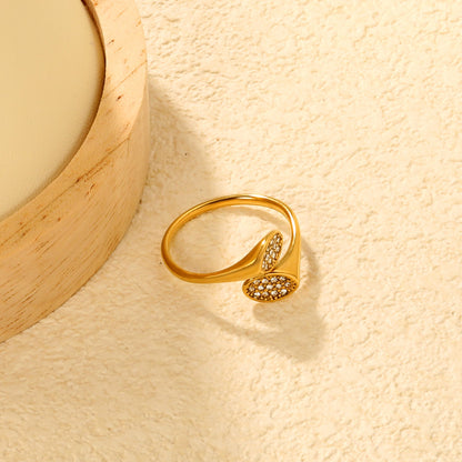 Wholesale 18K Gold Plated Double Crystal Cluster Open Ring Hypoallergenic asonjewelry