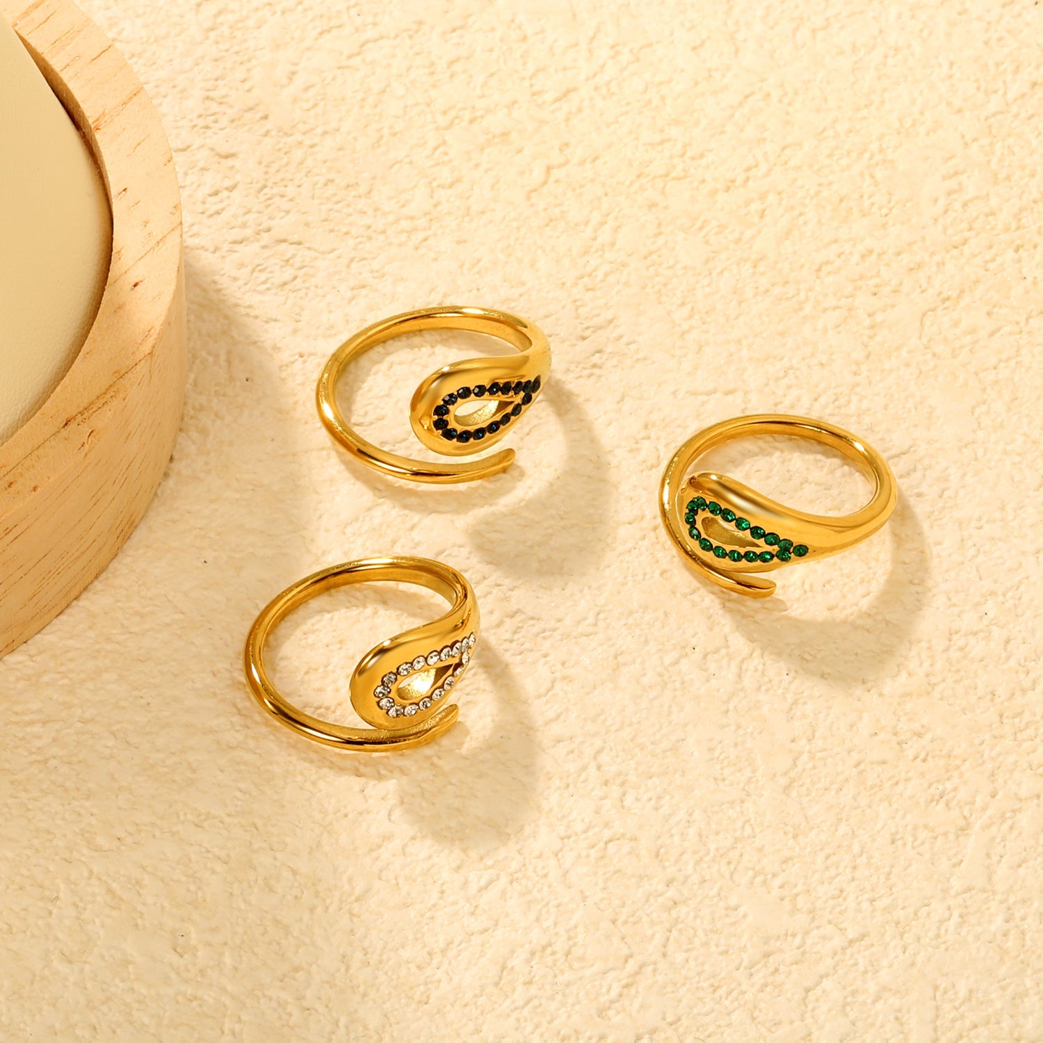 Wholesale 18K Gold Plated Teardrop Gemstone Ring Set Hypoallergenic asonjewelry