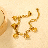 11.5mm 5 Heart Pendants 1.2*5*10mm Oval Chain 18+3cm+6mm Round Tag Bracelet Gold