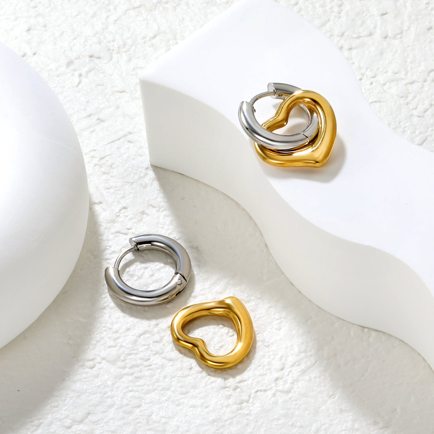 3.0*10mm Steel-Colored Ear Hooks + 14.5*16.2mm Gold-Plated Heart Earrings Two-Tone/Gold asonjewelry