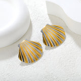 32.4*29.2mm Shell Stud Earrings Steel Gray/Two-Tone/Gold