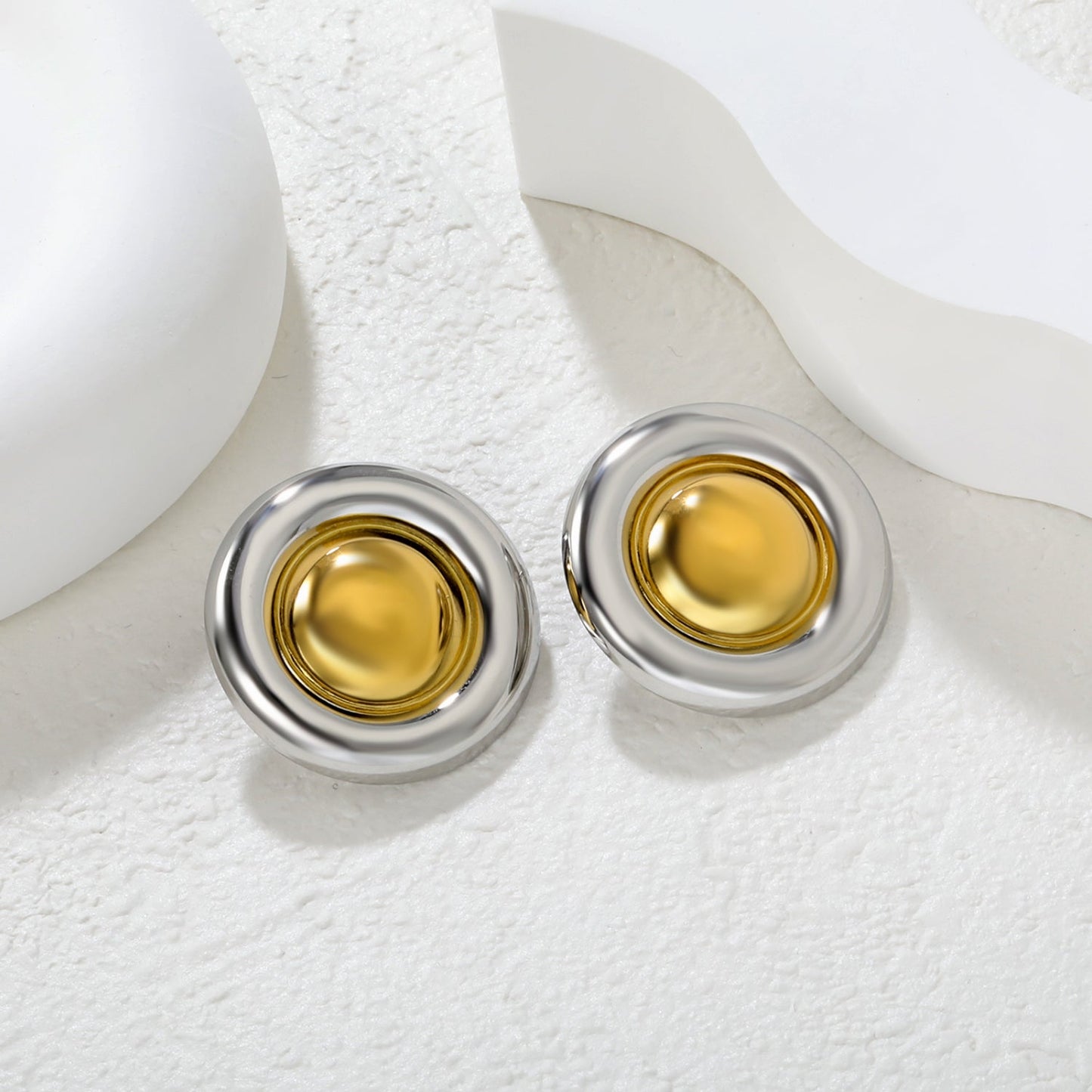 29mm Polished Soft-Boiled Egg Studs, Two-Tone asonjewelry