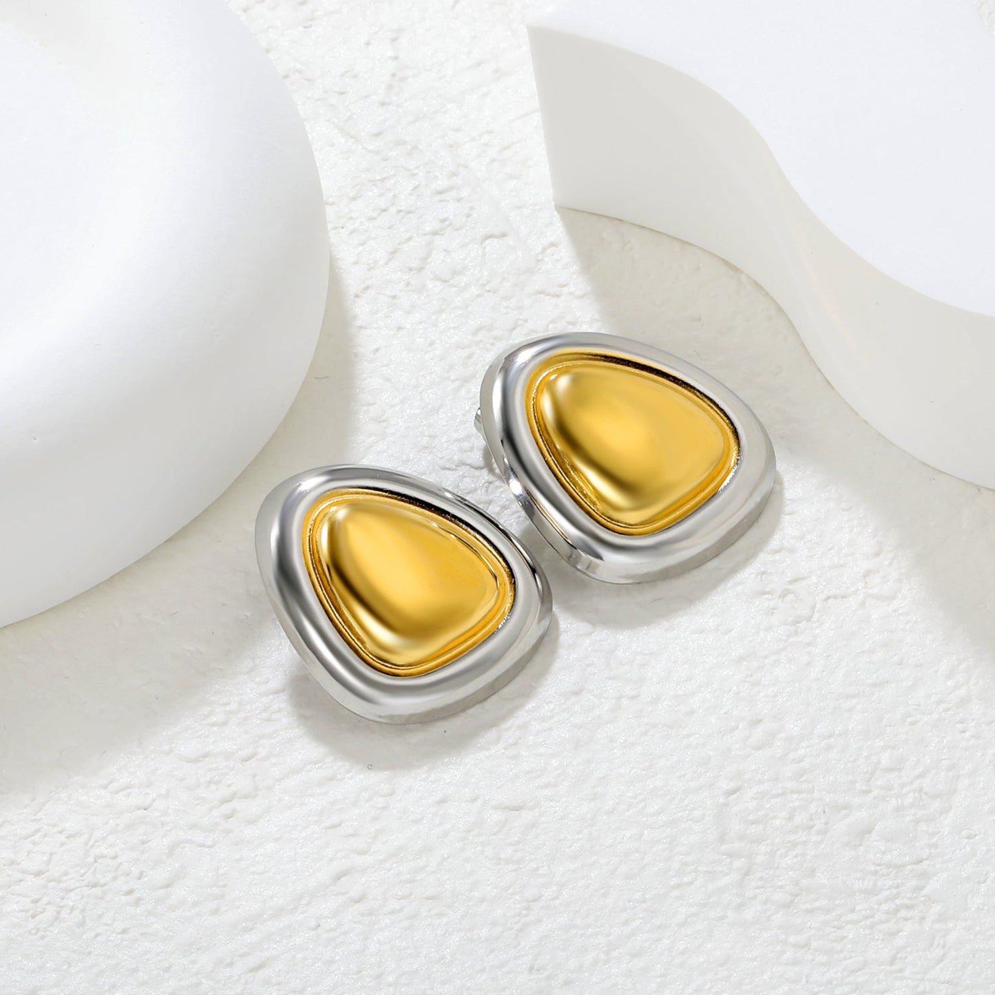 23*27mm Two-Tone Oval Triangle Stud Earrings, Two-Tone Gold asonjewelry