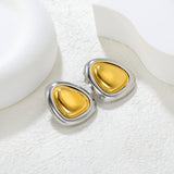 23*27mm Two-Tone Oval Triangle Stud Earrings, Two-Tone Gold
