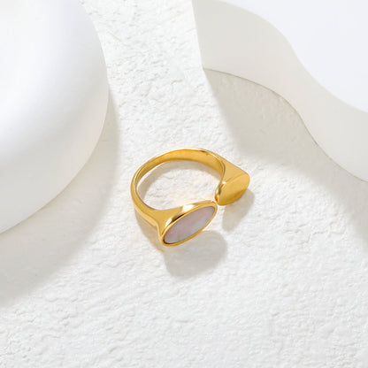 Wholesale 18K Gold Plated Oval Mother-of-Pearl Open Ring Hypoallergenic asonjewelry