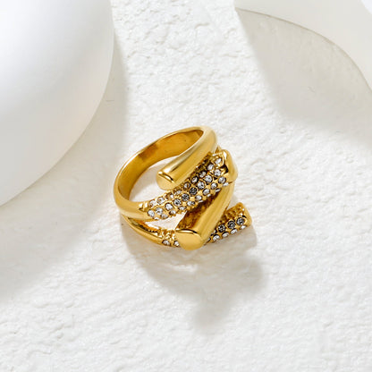 Wholesale 18K Gold Plated Crystal Geometric Cocktail Ring Hypoallergenic asonjewelry