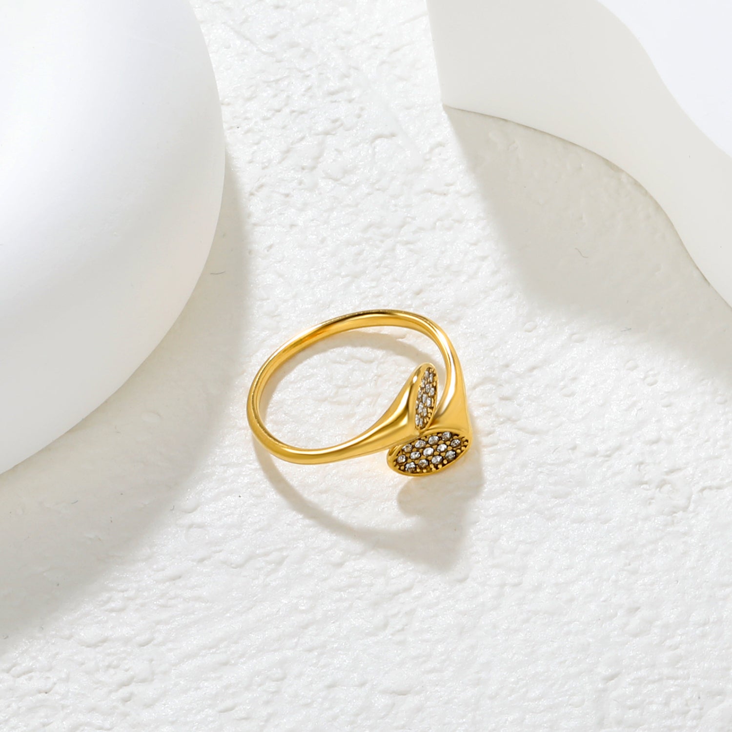 Wholesale 18K Gold Plated Double Crystal Cluster Open Ring Hypoallergenic asonjewelry