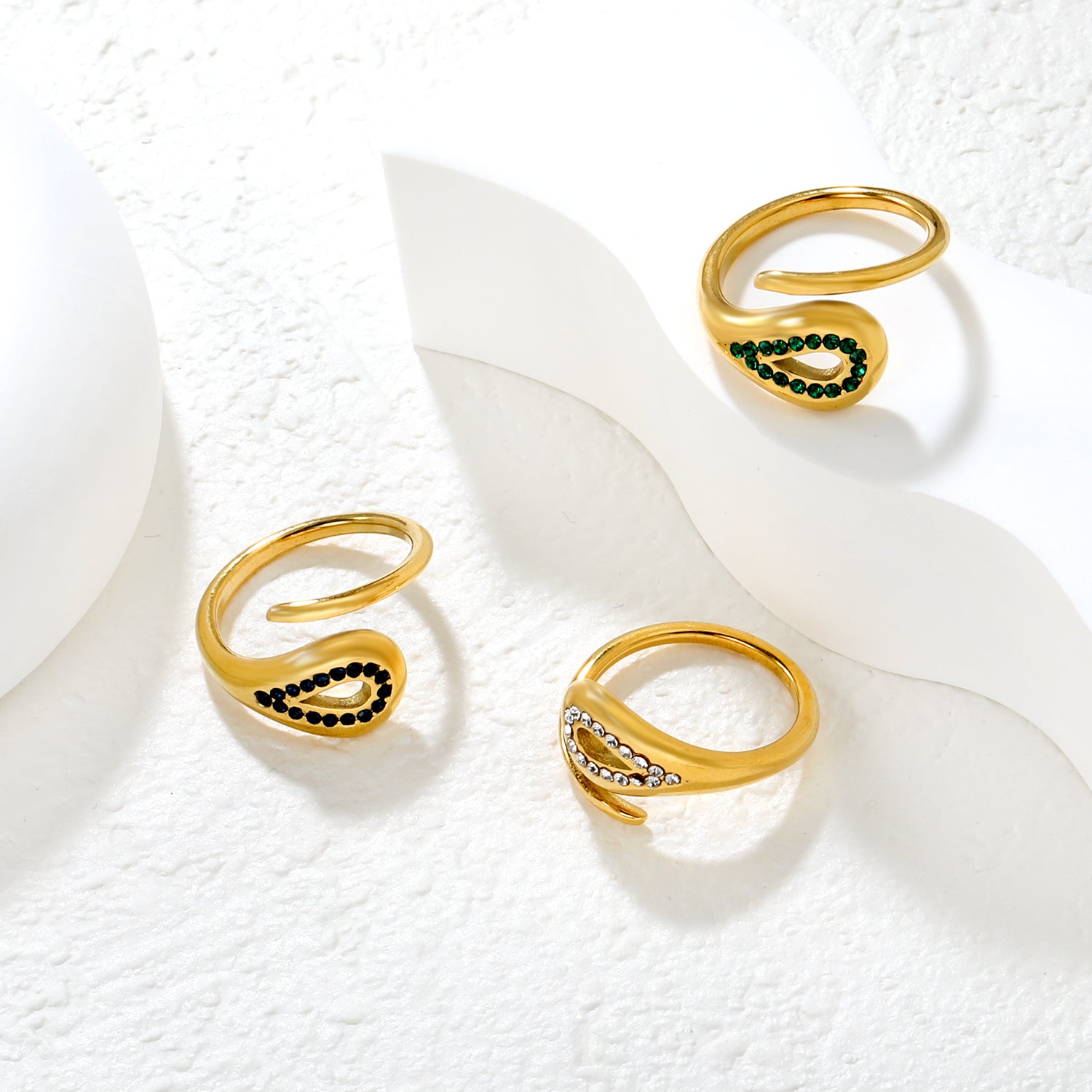 Wholesale 18K Gold Plated Teardrop Gemstone Ring Set Hypoallergenic asonjewelry