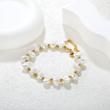 8x9mm Shell-Shaped Bracelet with 4mm Spacer Beads 18+3cm Length + Round Tag Steel Gray/Gold
