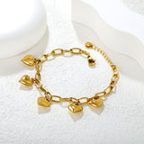 11.5mm 5 Heart Pendants 1.2*5*10mm Oval Chain 18+3cm+6mm Round Tag Bracelet Gold