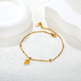 4.4mm 3 round diamonds 8.5*10mm heart-shaped pendant 20+5cm+6mm round tag chain anklet gold