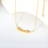 35.7*9.5mm Hollow Smile-Shaped Pendant 1.2mm Round Snake Chain 40+5cm + 6mm Round End Cap Necklace Steel/Gold