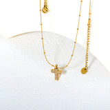 10*15mm CNC White Zircon Cross 0.3 Cross Hammer Solid Clasp Chain 40+5cm+6mm Round Pendant Necklace Gold