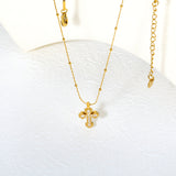 11.2*15mm CNC White Zircon Cross 0.3 Cross Hammer Solid Bead Chain 40+5cm+6mm Round Tag Necklace Gold