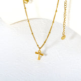 10*15mm Polished Egyptian Cross 0.4mm Side-Pressed Bead Chain 40+5cm+6mm Round Tail Tag Necklace Gold