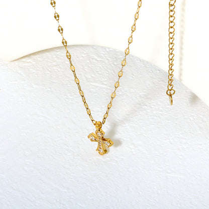 12.6*14mm CNC White Zircon Cross Lip Chain 40+5cm+6mm+Round Pendant Necklace Gold asonjewelry