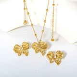 Imitation Pearl French Bow Set, Gold Earrings: 28*24.5mm Pendant: 28*24.5mm 0.4mm Pearl Cross Chain 40+5cm + 6mm Round Tag