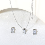 Rectangular White Zircon Set Gold/Steel Earrings: 5*7mm Pendant: 5*7mm 0.3mm Cross Chain 40+5cm + 6mm Round Tag