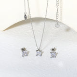 Square Zirconia Set Gold/Steel Tone Studs: 7mm Pendant: 7mm 0.3ct Cross Chain 40+5cm + 6mm Round Tag