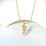 10*29mm Ivory-Inlaid White Cat's Eye/Turquoise 1.0mm Round Snake Chain 50+5cm + 6mm Round End Cap Necklace Gold