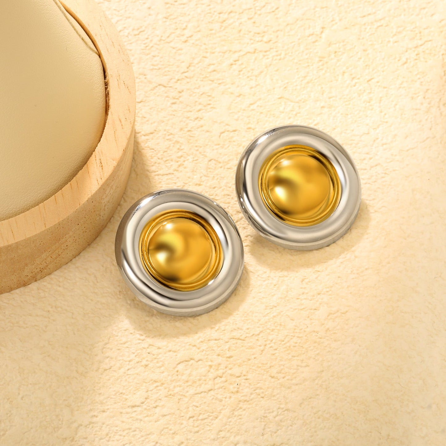 29mm Polished Soft-Boiled Egg Studs, Two-Tone asonjewelry