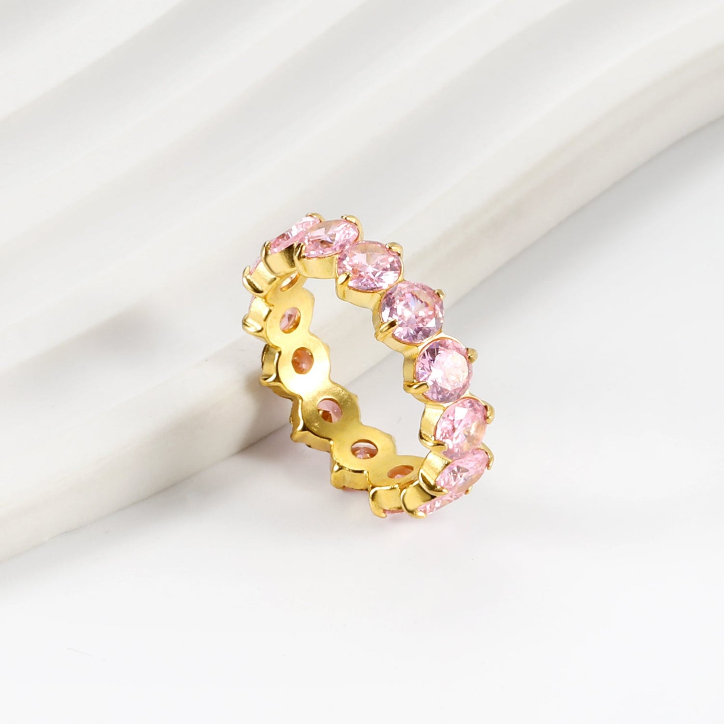 New white stone ring female light luxury sense of high class with elegant temperament metal wind asonjewelry