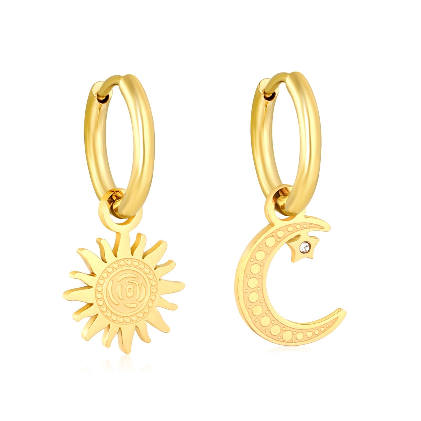 Sun & Moon Asymmetrical Earrings, Gold asonjewelry