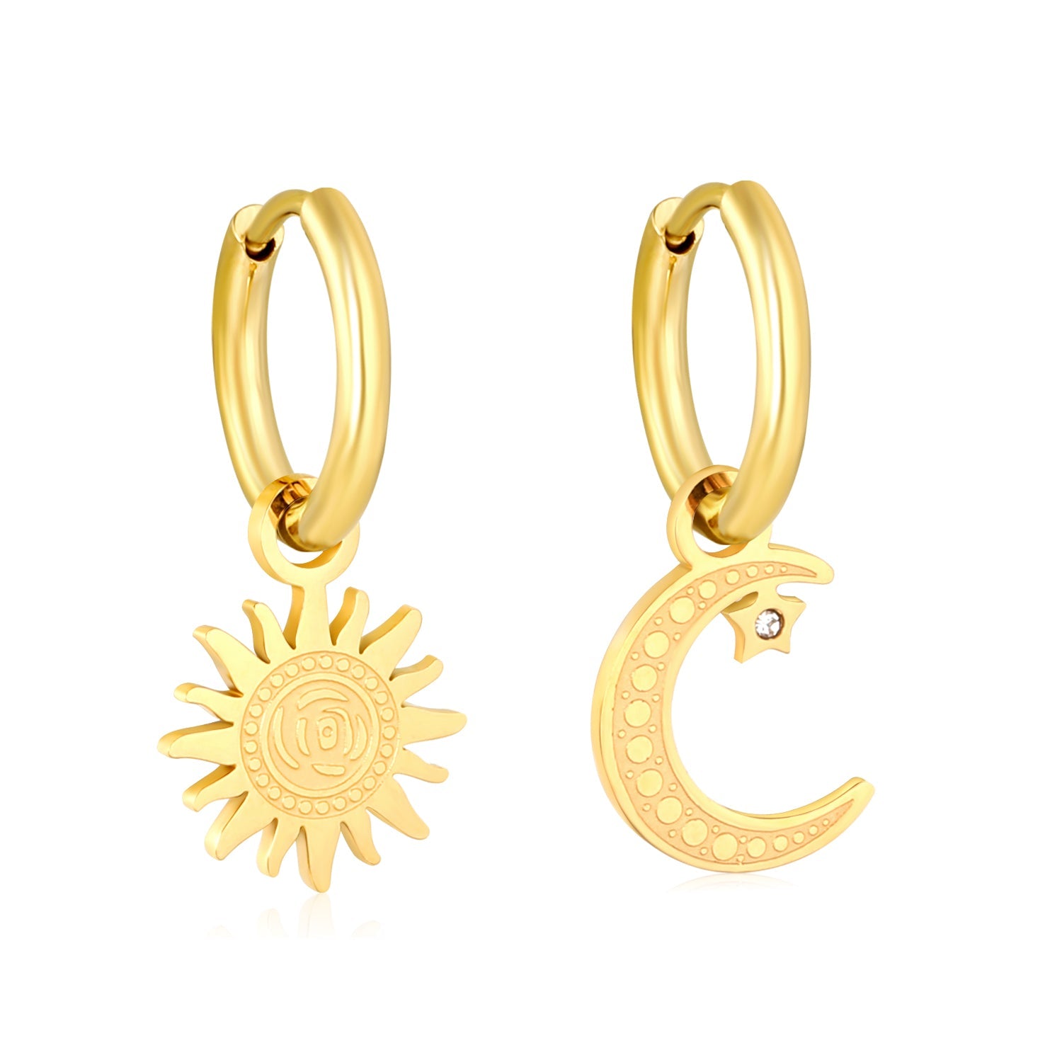 Sun & Moon Asymmetrical Earrings, Gold asonjewelry