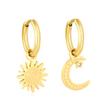Sun & Moon Asymmetrical Earrings, Gold
