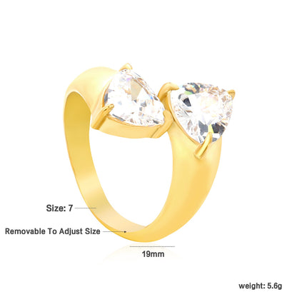 Wholesale 18K Gold Plated Double Gemstone Cocktail Ring Hypoallergenic asonjewelry