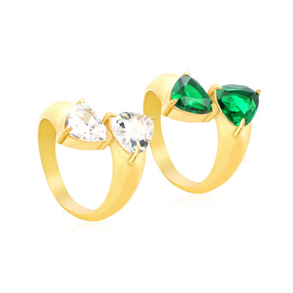 Wholesale 18K Gold Plated Double Gemstone Cocktail Ring Hypoallergenic asonjewelry