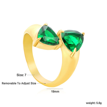 Wholesale 18K Gold Plated Double Gemstone Cocktail Ring Hypoallergenic asonjewelry