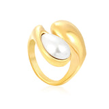Wholesale 18K Gold Plated Sculpted Pearl & Smoky Quartz Ring Hypoallergenic
