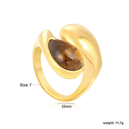 Wholesale 18K Gold Plated Sculpted Pearl & Smoky Quartz Ring Hypoallergenic asonjewelry