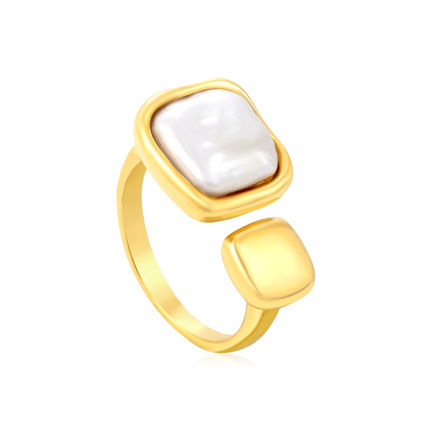 Wholesale 18K Gold Plated Square Pearl & Tiger Eye Adjustable Ring Hypoallergenic asonjewelry