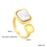 Wholesale 18K Gold Plated Square Pearl & Tiger Eye Adjustable Ring Hypoallergenic