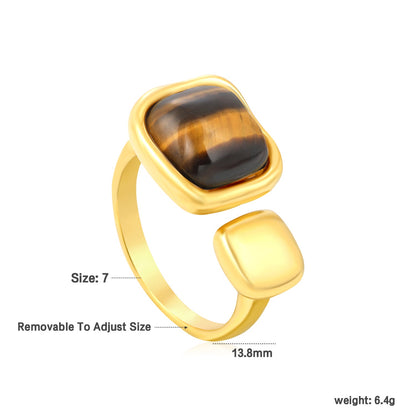 Wholesale 18K Gold Plated Square Pearl & Tiger Eye Adjustable Ring Hypoallergenic asonjewelry