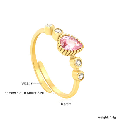 Wholesale 18K Gold Plated Pink Heart Crystal Open Ring Hypoallergenic asonjewelry