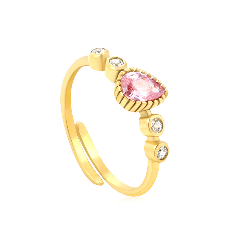 Wholesale 18K Gold Plated Pink Heart Crystal Open Ring Hypoallergenic