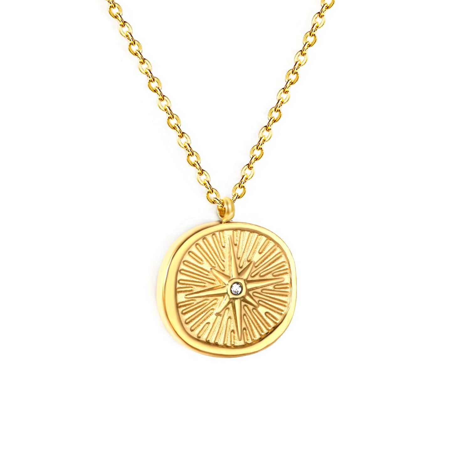 Diamond-set pentagram cast-craft necklace, gold asonjewelry