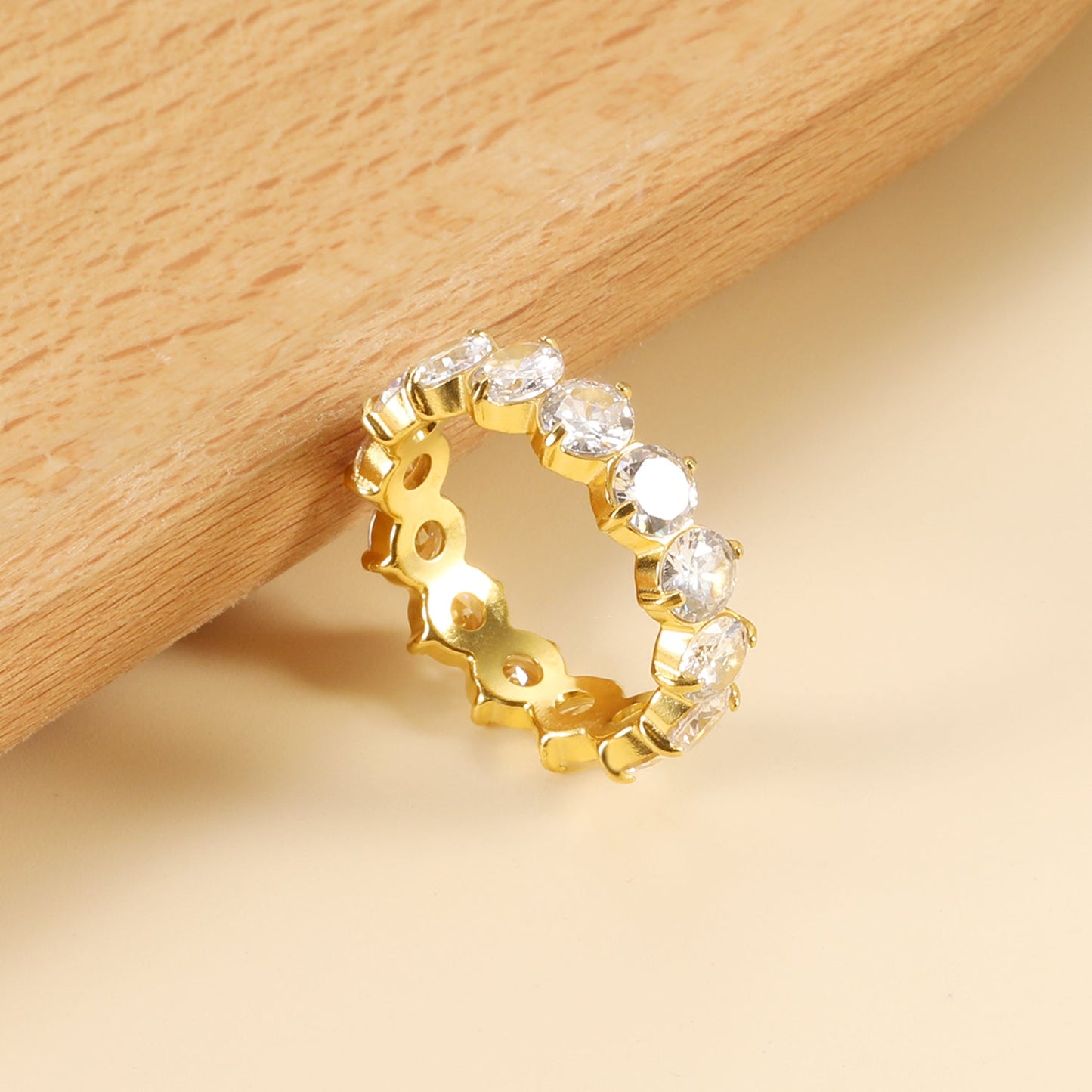 New white stone ring female light luxury sense of high class with elegant temperament metal wind asonjewelry