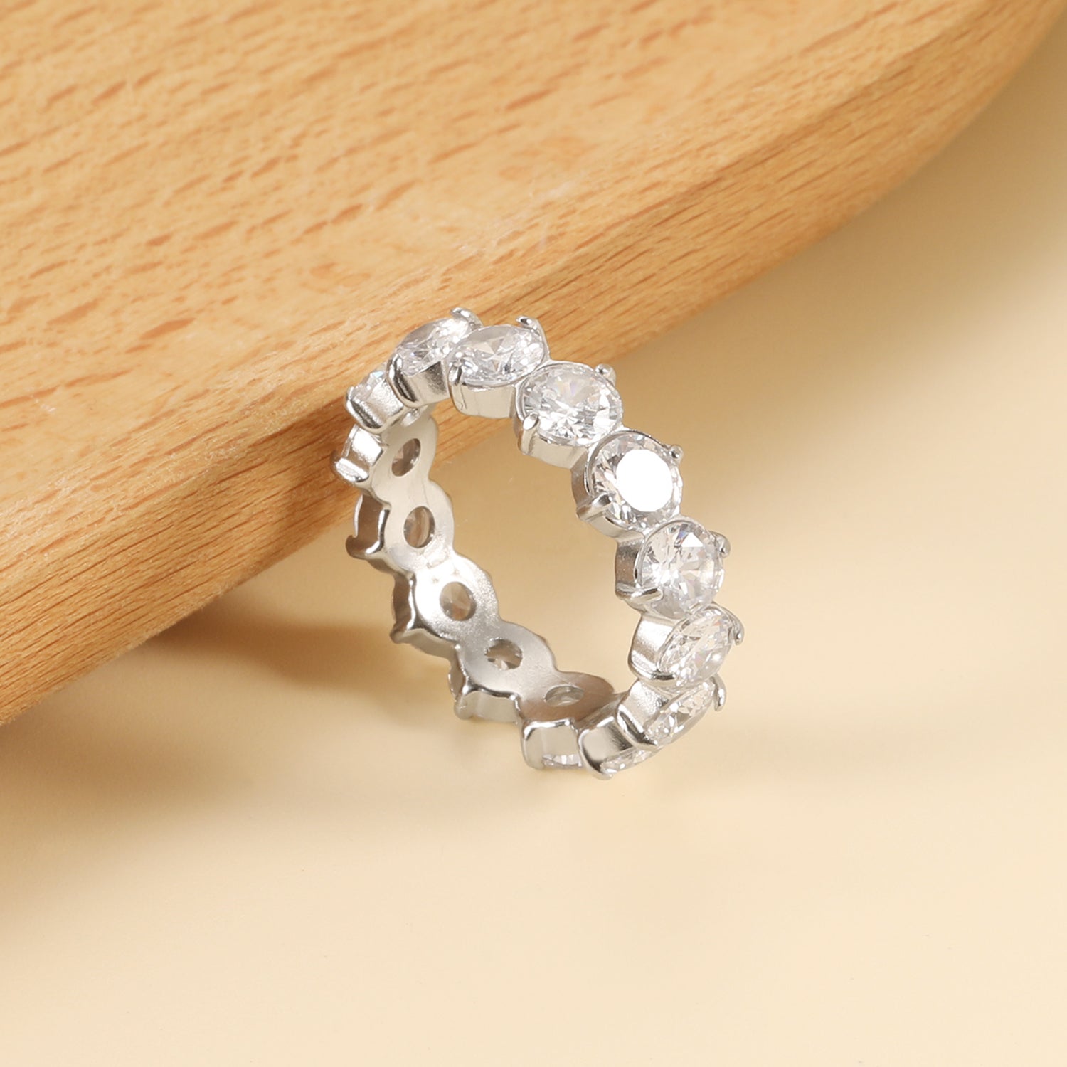 New white stone ring female light luxury sense of high class with elegant temperament metal wind asonjewelry