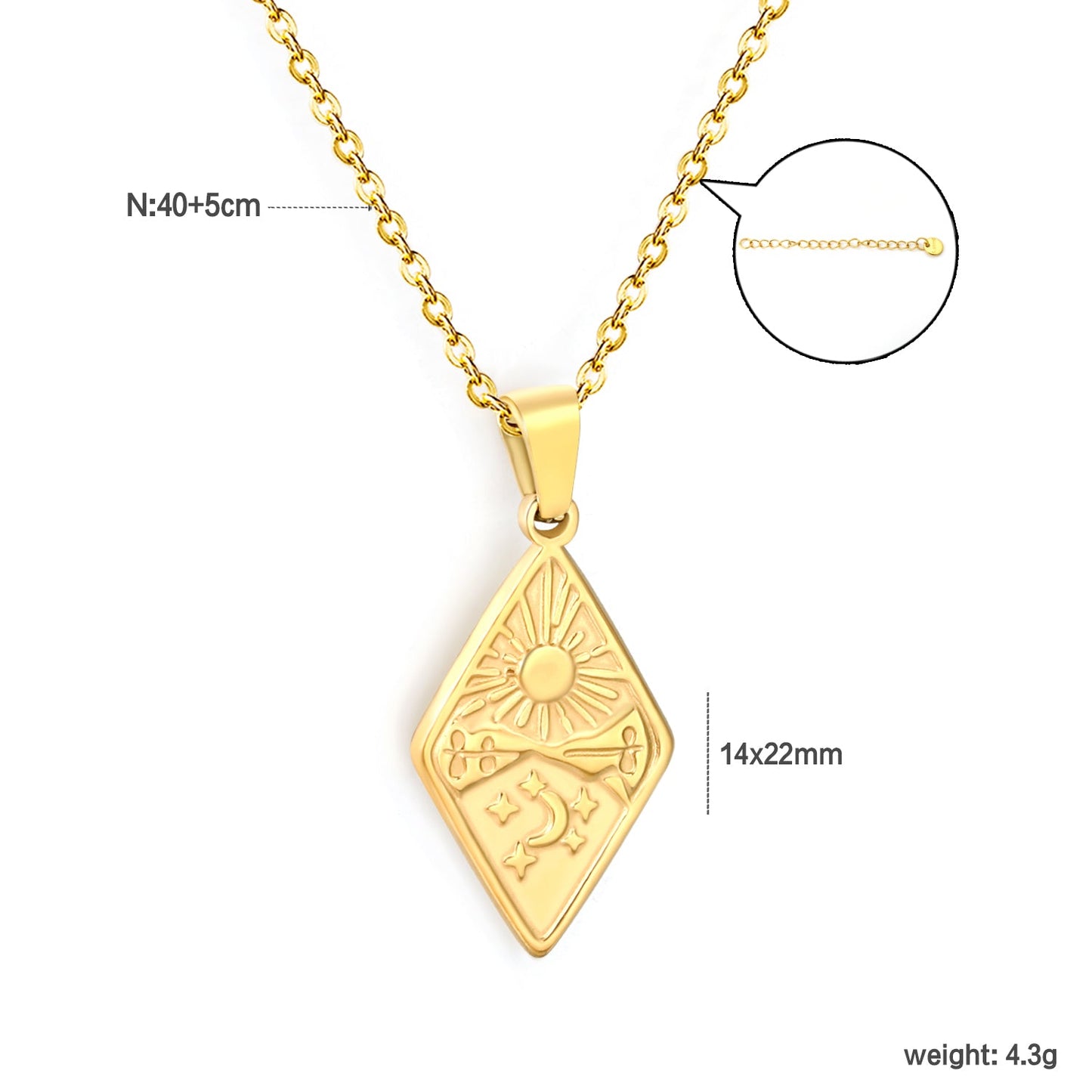 Unique Design Star Moon Casting Technique Necklace, Gold asonjewelry